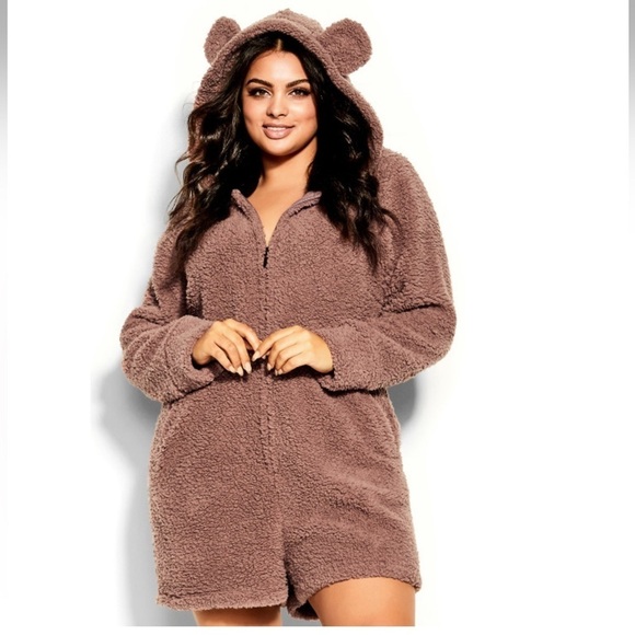 City Chic Pants - CITY CHIC Snuggle Romper with Bear Ears Woodrose (SN10)
